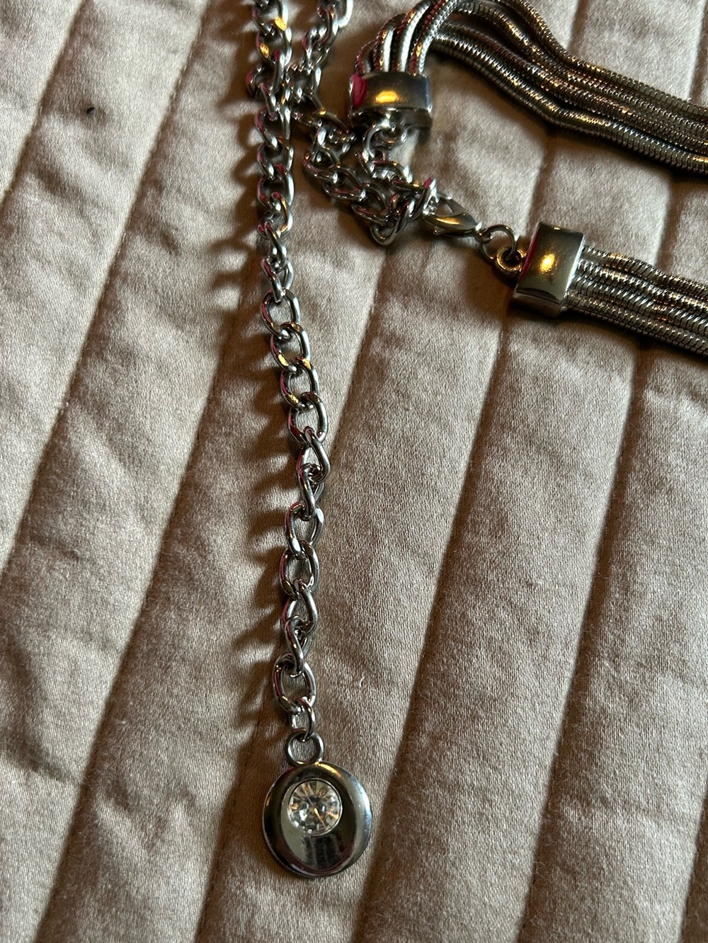 Multi-Row Silver Tone Chain Belt with Crystal Accent - Picture 3 of 5